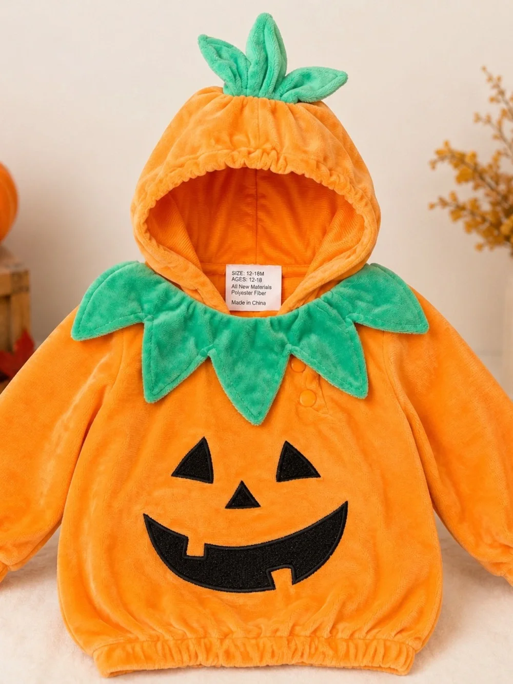 NWT Baby Pumpkin Halloween Costume 12-18M Plush Orange Hooded Jack O Lantern
